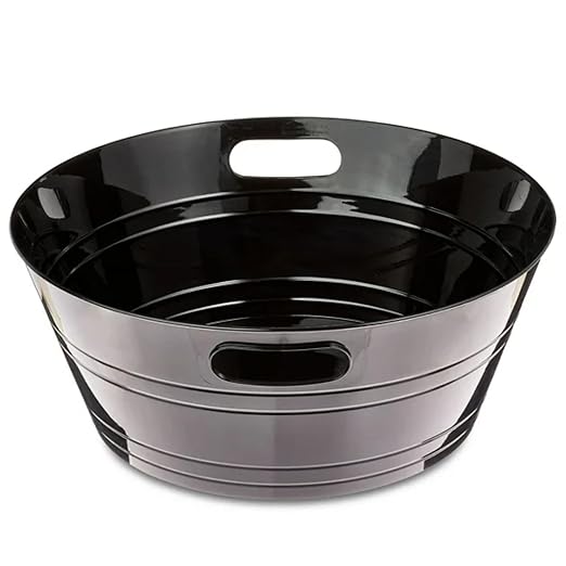 Black Plastic Party Tub with Handles – 17.6 Drink &amp Snack Container – Lightweight BPA-Free Beverage Bin for Events BBQs &amp Gatherings. by Dallas Distributing