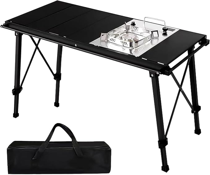 IGT Camping Table with Extended Frames Portable and Foldable Outdoor IGT Camp Tables Ultralight Height Adjustable Camp Table with Carry Bag for Car Camping Picnic RV Trip Patio Backyard