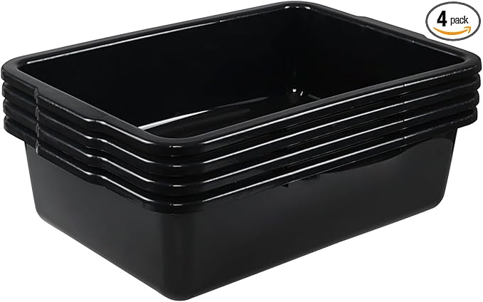 4 Pack 32 L Commercial Bus Tubs Large Rectangle Dishpan Wash Basin Tub Black
