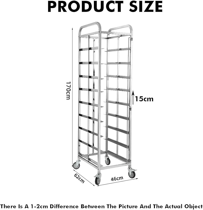 Quick Rack for Baking Pans9-Pan Stainless Steel Commercial Bread Baking Rack with 5.9-inch Spacing Ideal for Bakeries Restaurants &amp Food Service Features Locking Wheels for Easy Mobility