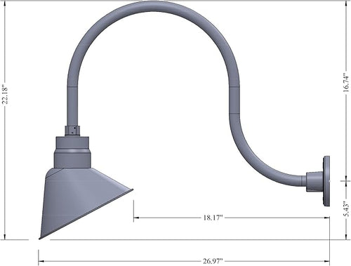 10in. Galvanized Finish Angle Shade Gooseneck Sign Light Fixture With 24in. Long Extension Arm - Wall Sconce Farmhouse Vintage Antique Style - UL Listed - 9W 900lm A19 LED Bulb (5000K Cool White)