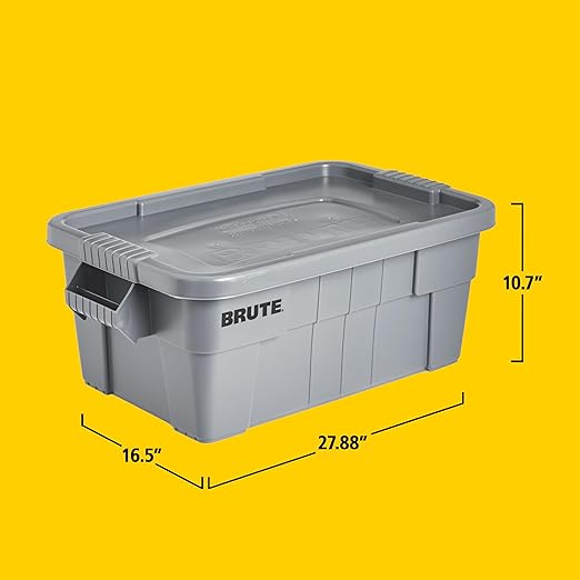 Rubbermaid Commercial Products BRUTE Tote Storage Container with Lid 14-Gallon-included Rugged/Reusable Boxes for Moving/Storing in Garage/Basement/Attic/Jobsite/Truck/Camping Gray