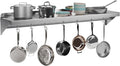 Stainless Steel Wall Shelf with Hooks - 12 x 48 Kitchen Storage Rack with Backsplash Metal Mount Organizer for Pots Pans Cookware for Home and Commercial Use NSF Certified