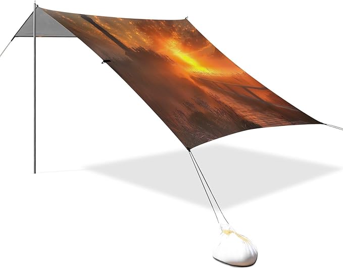 Beautiful Lighthouse Pattern Beach Tent Sun Shelter 9.2' x 10.5' Beach Canopy with 4 Sandbags 4 Stability Poles Sand Shovels - Tent Canopy for Beach Camping Fishing Picnics
