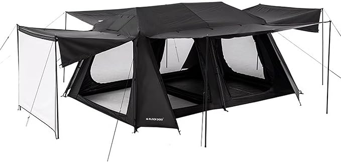 Blackdog 11㎡/116ft² 8-10 Person Camping Tent with Movie Screen 6 Door 2 Room Large Cabin Tent with 5-Sided Mesh Windows Waterproof Big Family Tents for Hiking