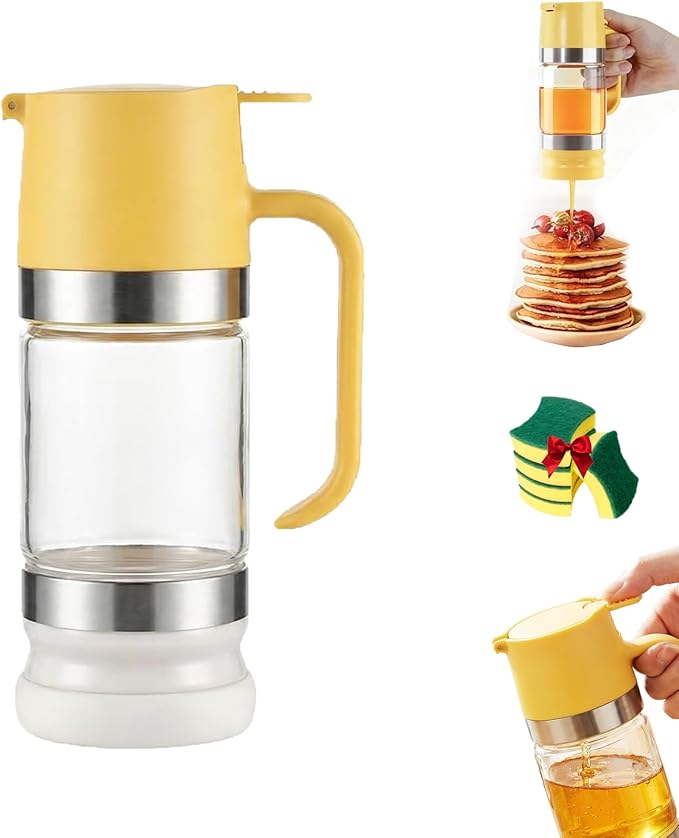 Mess Free Honey Dispenser 2026 Upgraded No Drip Honey Dispenser with Base Drip-Free Maple Syrup Container with Handle Seal Properly for Quantitative Honey Extraction Syrup and Jam (1)