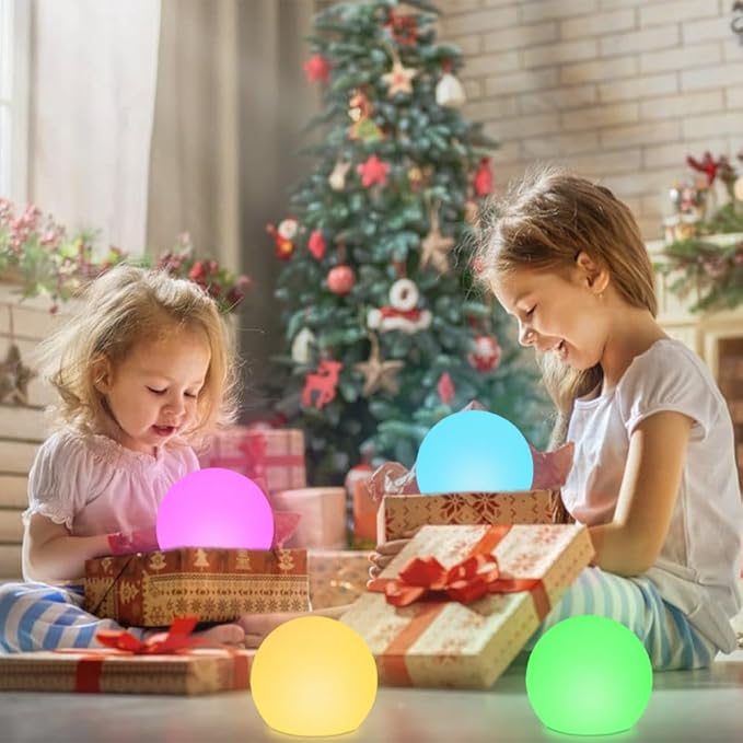 LED Glowing Ball Light 8-in RGB Color Changing LED Orb Night Light Mood Lamp for Kid 16 Colors 4 Lighting Modes &amp 8 Brightness Sphere Lamp w/Remote Rechargeable Outdoor Globe Lights for Home Pa