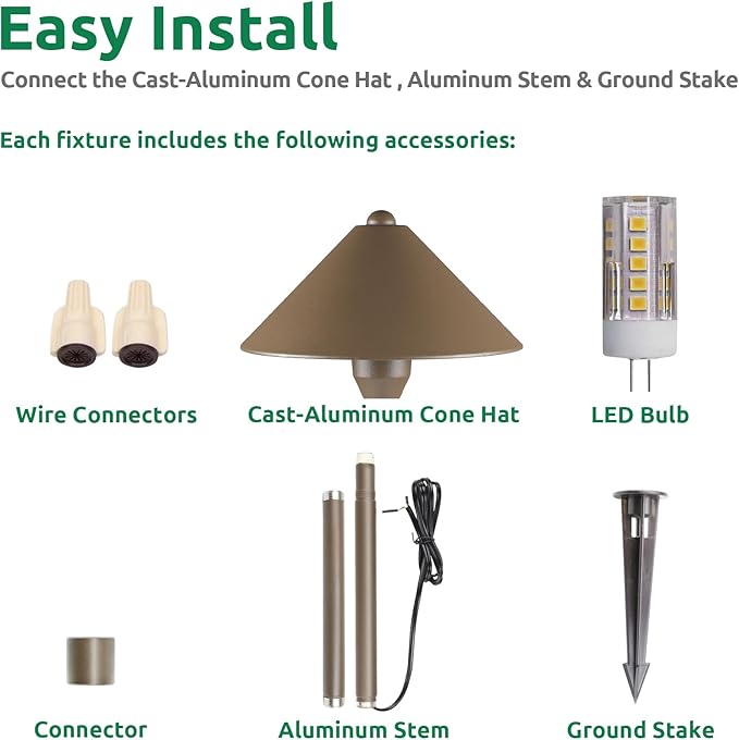 Lumina Lighting® Low Voltage Landscape Lighting Cast-Aluminum Path and Area Light Warm White 3W G4 LED Bulb and ABS Ground Stake Included for Yard Walkway Lawn PAL0105-BZLED4 (Bronze 4-Pack)