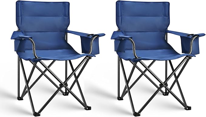 2 Pack Camping Chair Folding Heavy Duty with Cup Holder &amp Cooler Bag Oversized Portable Lawn Chair for Adults Tall and Lightweight 300 lbs Capacity for Beach Fishing Sports Travel
