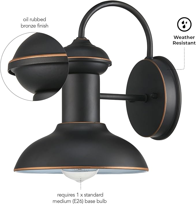 Globe Electric 40190 1-Light Indoor/Outdoor Wall Sconce Oil Rubbed Bronze Wall Lighting Wall Lamp Dimmable Kitchen Sconces Wall Lighting Porch Light Patio Décor Bulb Not Included