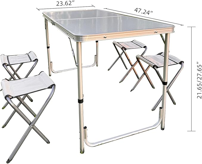 Aluminum Folding Camping Table Set with 4 Stools Adjustable Height