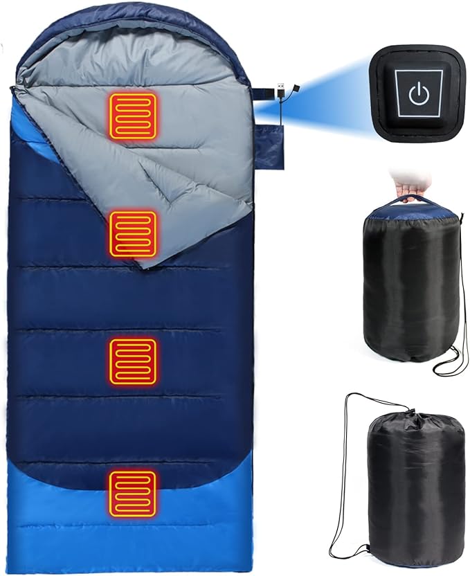 Sojoy Heated Sleeping Bag for Adult-4pcs Heating Areas and 3 Adjustable Heating Levels-Great for Cold Weather Outdoor CampingBackpacking&ampHiking