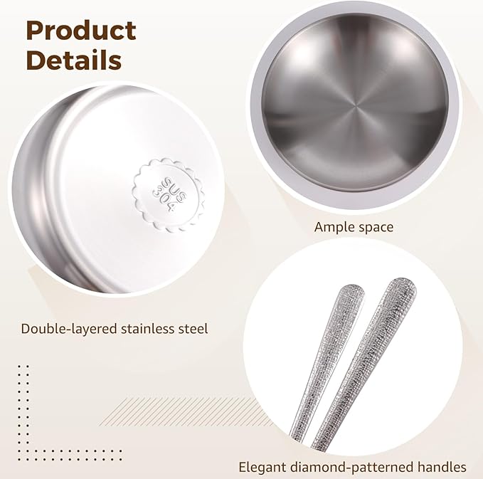 2 Stainless Steel Dinner Plates 7.9 In With Spoons And Forks Double-Layered For Home Camping And Picnic