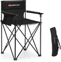 COSTWAY Folding Camping Chair 38.5” Height Portable Tall Directors Chair with Storage Pouches Detachable Armrests Carrying Bag for Fishing Picnic Lawn Black 250LBS Weight Capacity