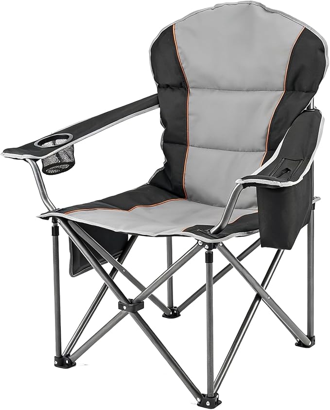 NEWBULIG Oversized Folding Camping Chair for Adults Portable Outdoor Collapsible Chairs 500 LBS Heavy Duty Support with Cup Holders Side Cooler &amp Pockets for Lawn Beach Fishing Hiking Bla