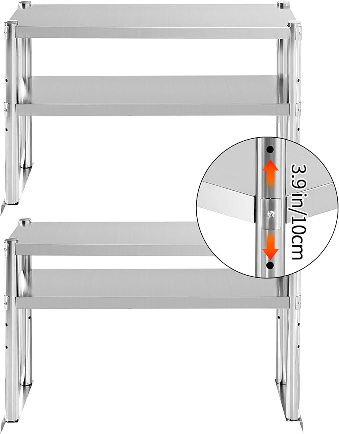 Stainless Steel Double Overshelf 36''L x 12''W Commercial 2 Tier Overshelf Height Adjustable Overshelf for Prep Work Table in Kitchen Restaurant