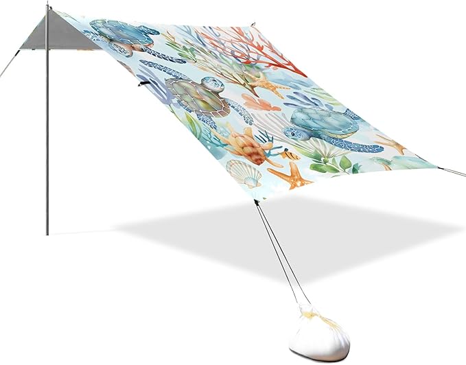 Sea Turtles Camping Sun Shelter Beach Tent Portable Beach Sun Shade Outdoor Canopy for Camping Trips Fishing Picnic