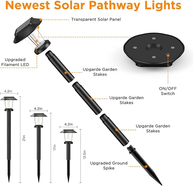ALEPOD Solar Pathway Lights Outdoor - 8 Pack Solar Powered Garden Lights Waterproof IP65 Decor Landscape Lighting with Three Lighting Modes for Yard Lawn Walkway Driveway Warm White