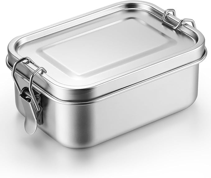 Umigy 1 Pcs Stainless Steel Food Containers 2400ml Metal Bento Lunch Box Stainless Steel Food Storage Containers Lockable Clips to Leak Proof Reusable Dishwasher Snack Boxes for Work