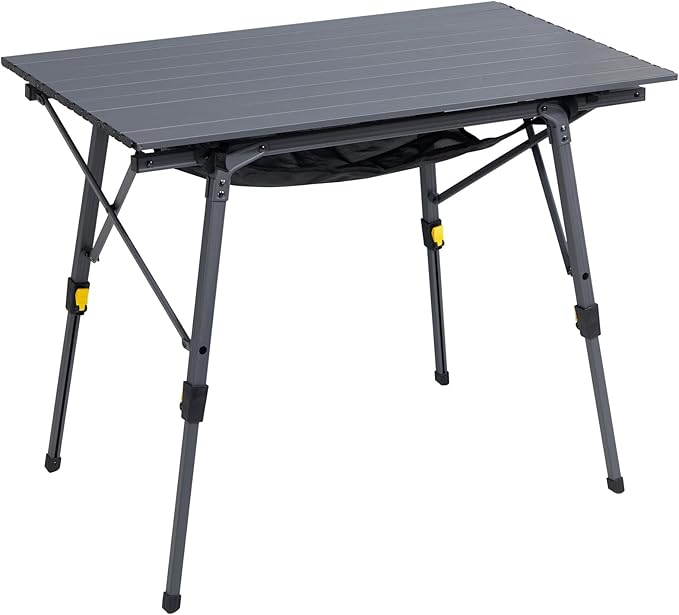 PORTAL Outdoor Folding Portable Picnic Camping Table with Adjustable Height Aluminum Roll Up Table Top Mesh Layer Dark Gray