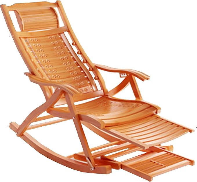 Outdoor Camping Recliner Folding Extended Bamboo Wood Lounge Deck Chair Adjustable Backrest Sun Lounger with Age Footstool Retractable Footrest