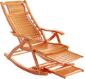 Outdoor Camping Recliner Folding Extended Bamboo Wood Lounge Deck Chair Adjustable Backrest Sun Lounger with Age Footstool Retractable Footrest