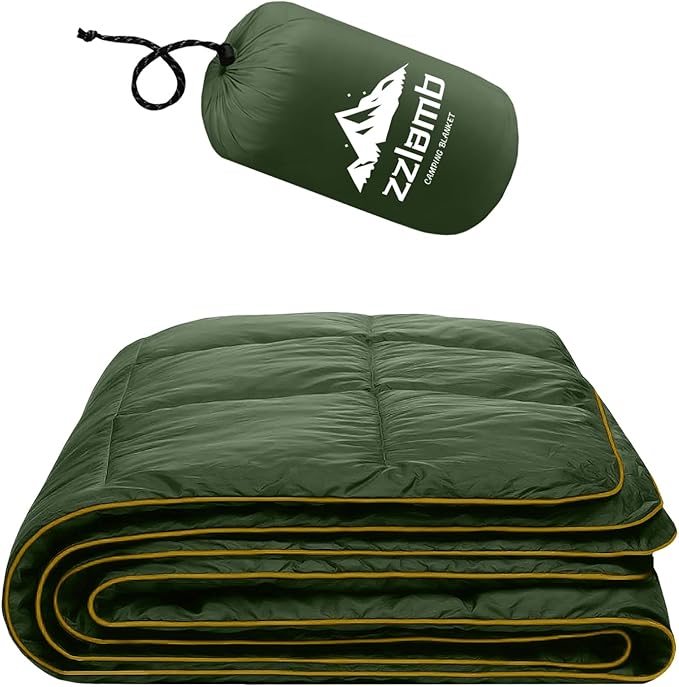 zzlamb Camping Blanket Compact Lightweight Soft Puffy Blanket Water-Repellent Packable Warm Quilt Down Alternative Picnic Hiking Backpacking Beach Travel RV Airplane Couch Car
