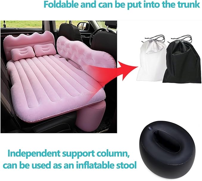 Car Air Mattress Compatible with Volkswagen Golf GTI 2000-2026 12 V Pump Sleeping Pad with Headrest &amp Side Guards for Road Trips &amp Car CampingBeige