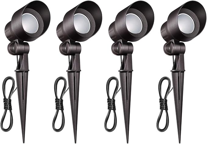 Outdoor Landscape Lighting Low Voltage Garden Landscape Lights Spotlight Uplight Aluminum Construction Waterproof 12V 5W 3000K Warm-Yellow Light（4-Pack）