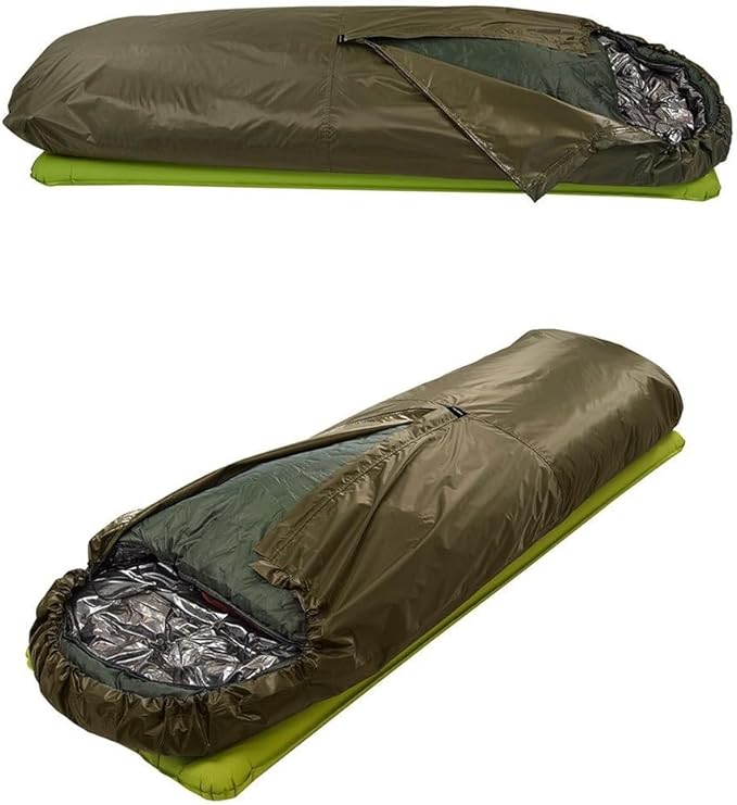 Ultralight Waterproof Bivy Sack Sleeping Bag 70D Ripstop Nylon with Heat Reflective Coating for Camping Hiking and Outdoor Survival Gear(GREEN)