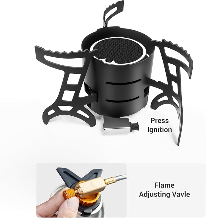 Camping Stove 3000W Portable Backpacking Stove with Piezo Ignition Fuel Canister Adapter Windproof Gas Stove for Camping Hiking Outdoor Cooking
