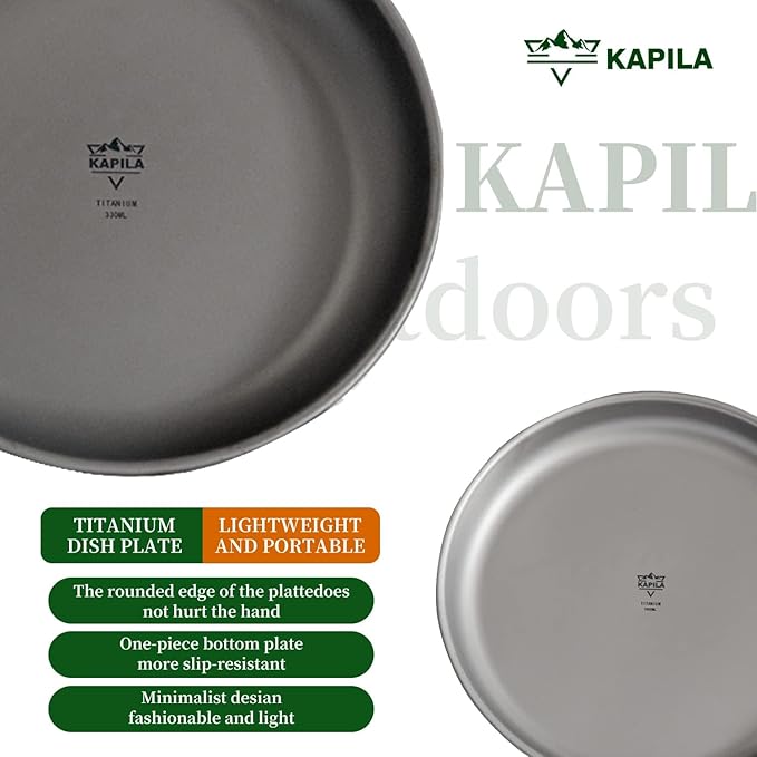 KAPILA Titanium Camping Plate Dish Portable Ti Cookware Ultralight Dinnerware Piece for Backpacking &amp Camping Anti-Rust and Easy to Clean for Hiking Picnic (1000ml)