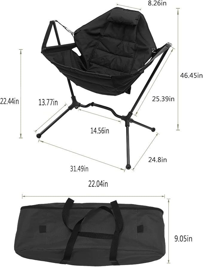 Outdoor Folding Chair Camping Picnic Home Portable Stool Adjustable Lawn Side Pockets Lightweight Hiking Beach CasualBlack