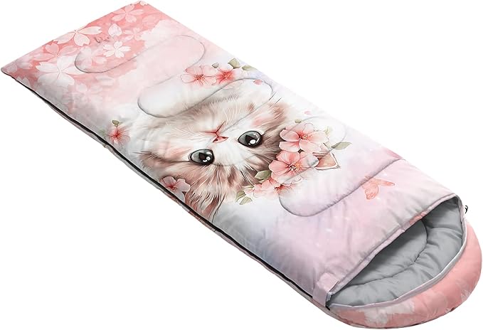HOSIMA Kids Cute Dog Sleeping BagDifferent Pet Dogs Pattern Cold Weather Gear for CampingAnimal Themed with Christmas Tree Print Waterproof Sleeping Bags for Outdoors Hiking.