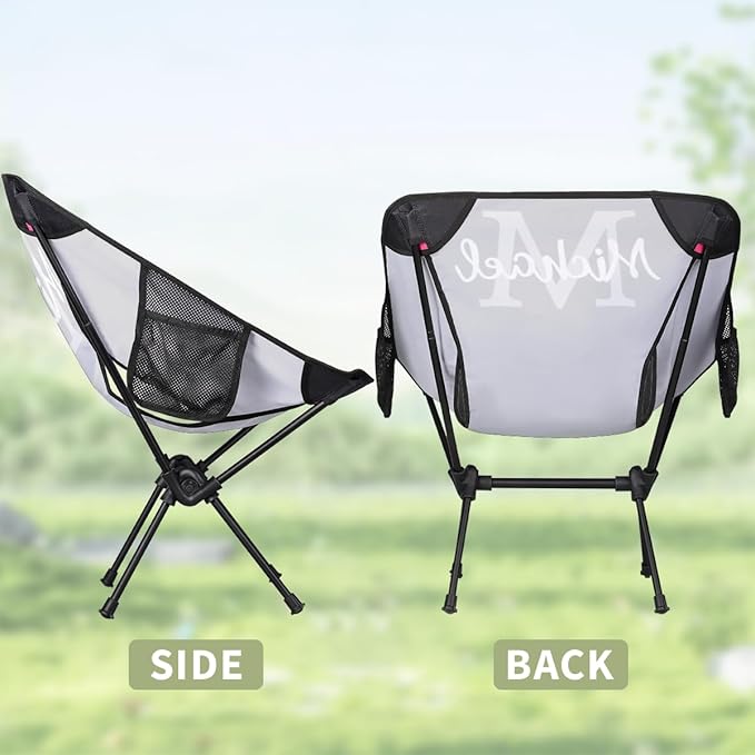 Custom Black Portable Camping Chair Personalized Backpacking Chair with Name Lightweight Foldable Chairs for Hiking Beach
