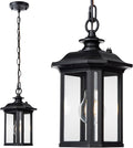 JYZ Dusk to Dawn Outdoor Pendant Lighting Large Exterior Hanging Lantern Light Fixture Classic Black Outdoor Chandelier Outside Ceiling Mount Hanging Lamp for Porch Hallway Foyer Patio Gazebo