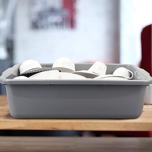 4-Pack 32 L Plastic Commercial Bus Box Large Bus Tubs Gray