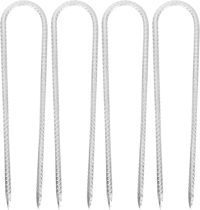 4pcs U-Shaped Steel Ground Nails Tent Stakes Galvanized Camping Canopy Pegs Heavy Duty Trampoline Fixing Anchors for Outdoor Shelter and Swing Set