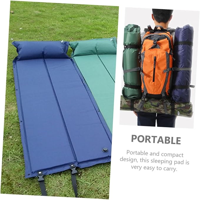 Yardwe Portable Wear Resistant Sleeping Pad with Ergonomic Design for Camping and Outdoor Use Convenient Self Inflating Mat with Pillow Thick Insulated Mat for Comfortable Rest and Cold