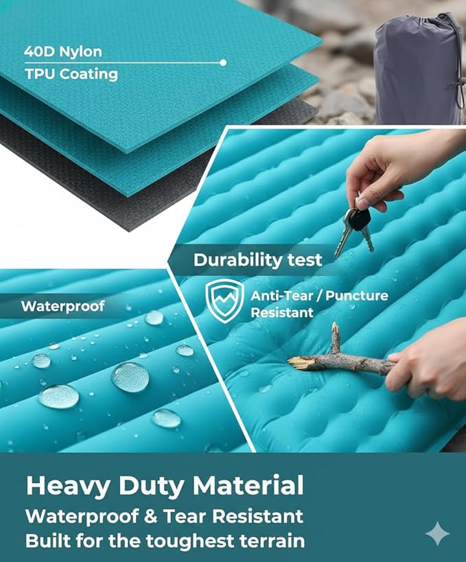 HI FINE CARE Inflatable Double Sleeping Pad for Camping 2 Person Air Mattress Self-Inflating Camp Pad Extra Thick &amp Lightweight Ultimate Comfort for Two Campers