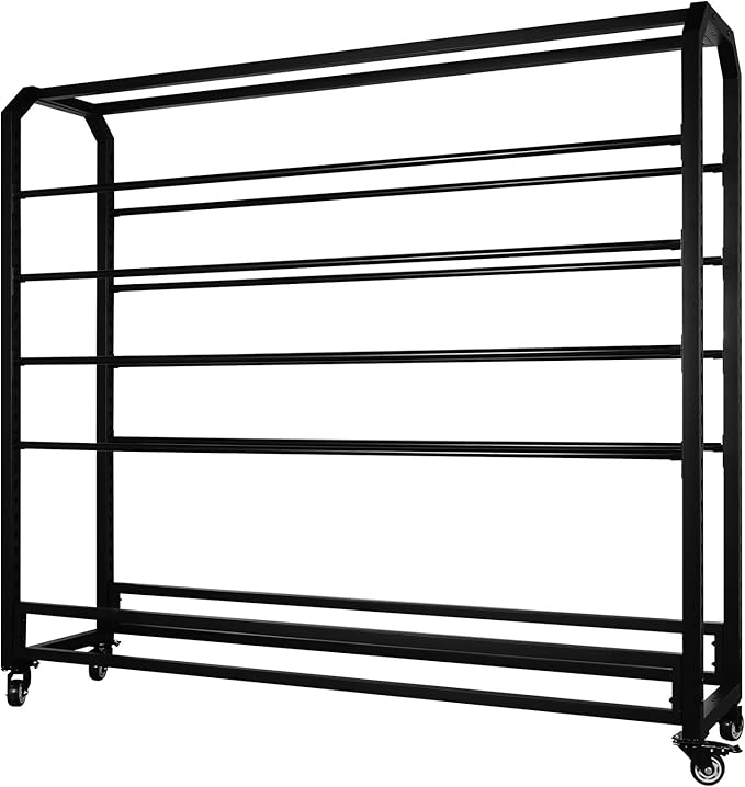 Fabric Roll Storage Rack with Wheel Adjustable Hanging Rod Bracket Display Shelf