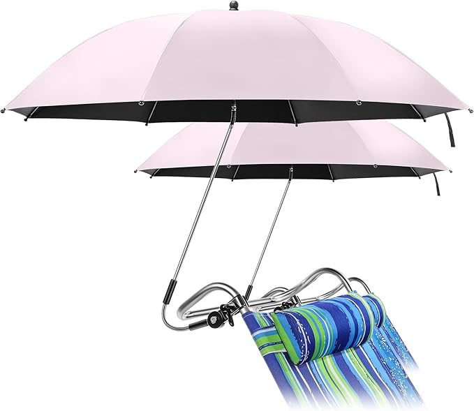 Talltalk 2 Pcs Beach Umbrella with Universal Clamp Adjustable Beach Shade UV Protection Chair Portable Outdoor Umbrella for Camping Patio Chairs Golf Carts