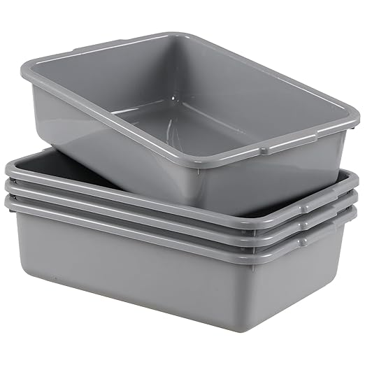 4 Pack Commercial Bus Tub 8 L Small Rectangle Wash Basin Grey