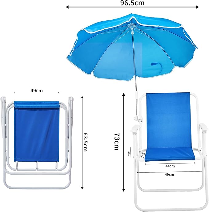 Folding Beach Chair with Umbrella – Portable Lightweight Lounge Chair for Adults with High Back &amp Heavy-Duty Frame UPF Sun Protection for Beach Camping Park Concerts (Blue)