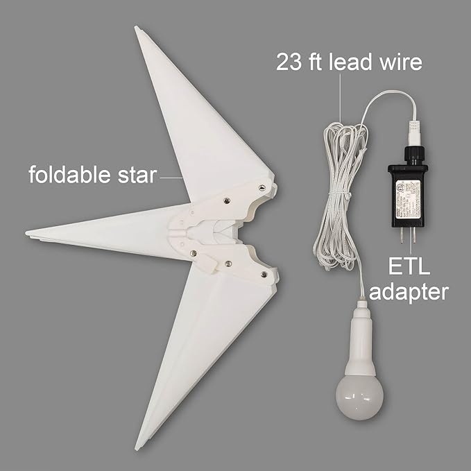 Leejec 22 Moravian Star Light Easy Assembly Christmas Decorations Indoor&amp Outdoor Hanging Advent Star Warm White LED Porch Light with Timer Wedding &amp Home Decor