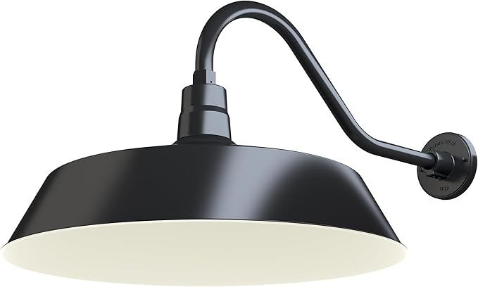 21in. Satin Black Oversized Outdoor Gooseneck Barn Light Fixture With 22in. Long Arm - Wall Sconce Farmhouse Vintage Antique Style - UL Listed - 9W 900lm A19 LED Bulb (5000K Cool White)
