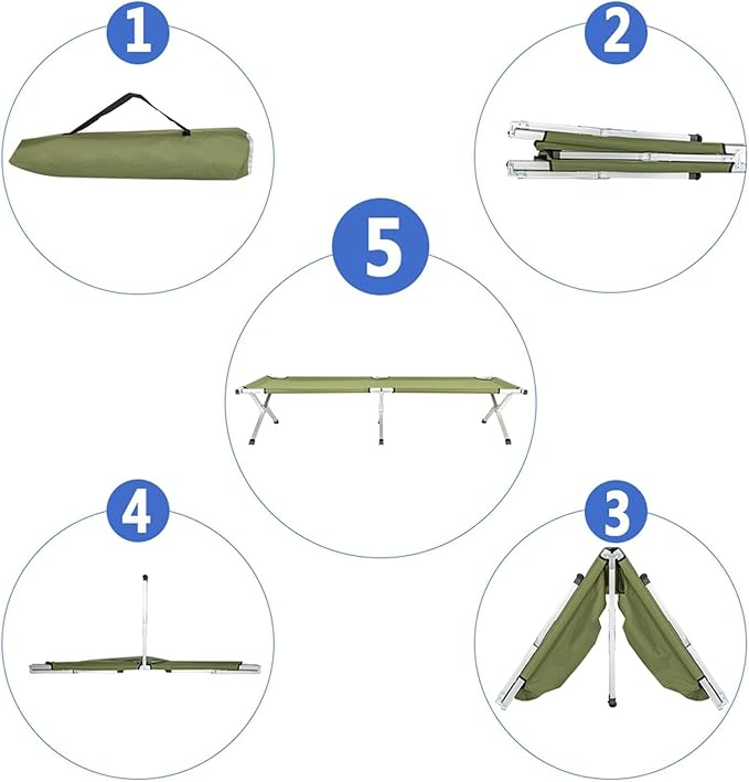 Portable Folding Camping Cot with Carrying Bag Army Green for Adults for Outdoor Travel Hiking Home
