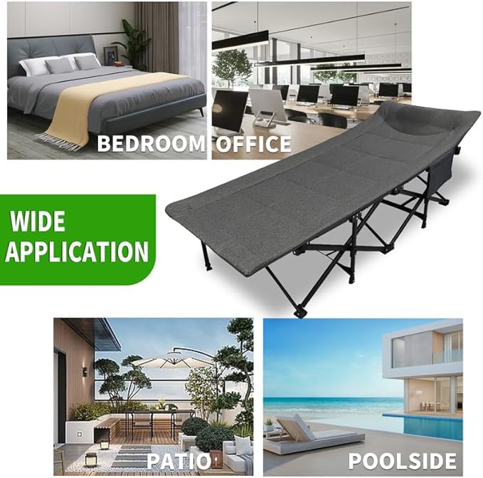 Northroad Camping Cot for Adults with Cushion and Pillow Portable Folding Bed for Sleeping Lightweight Tent cot with Carry Bag Supports 450 lbs (Grey)