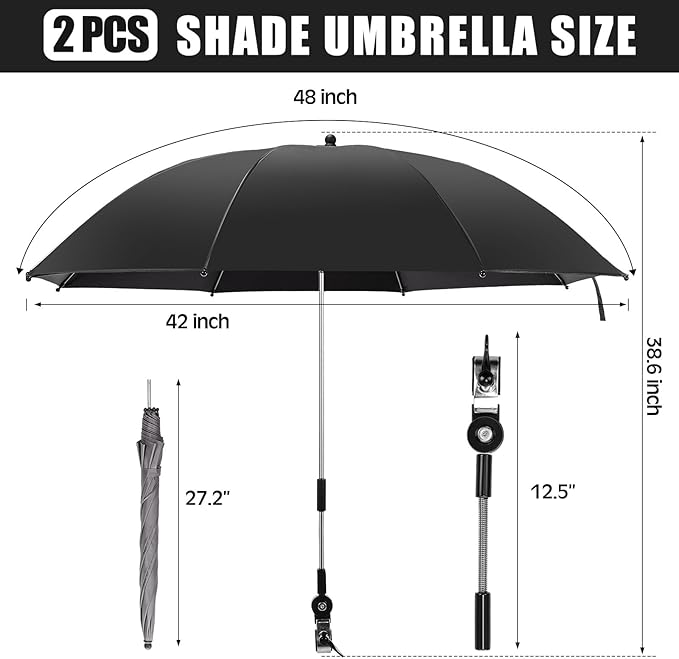 2 Set Reclining Camping Chair with Umbrella for Adult Folding Camping Chair with Foot Rest Adjustable Clamp Canopy Shade SPF 50+ Lounger for Outdoor Spring Summer Travel (BlackOxford)