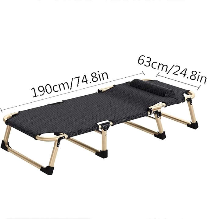 Iron Alloy Camping Bed with Pillow Height Adjustable Folding Cot for Sleeping Portable Folding Bed for Outdoor/Office/Beach